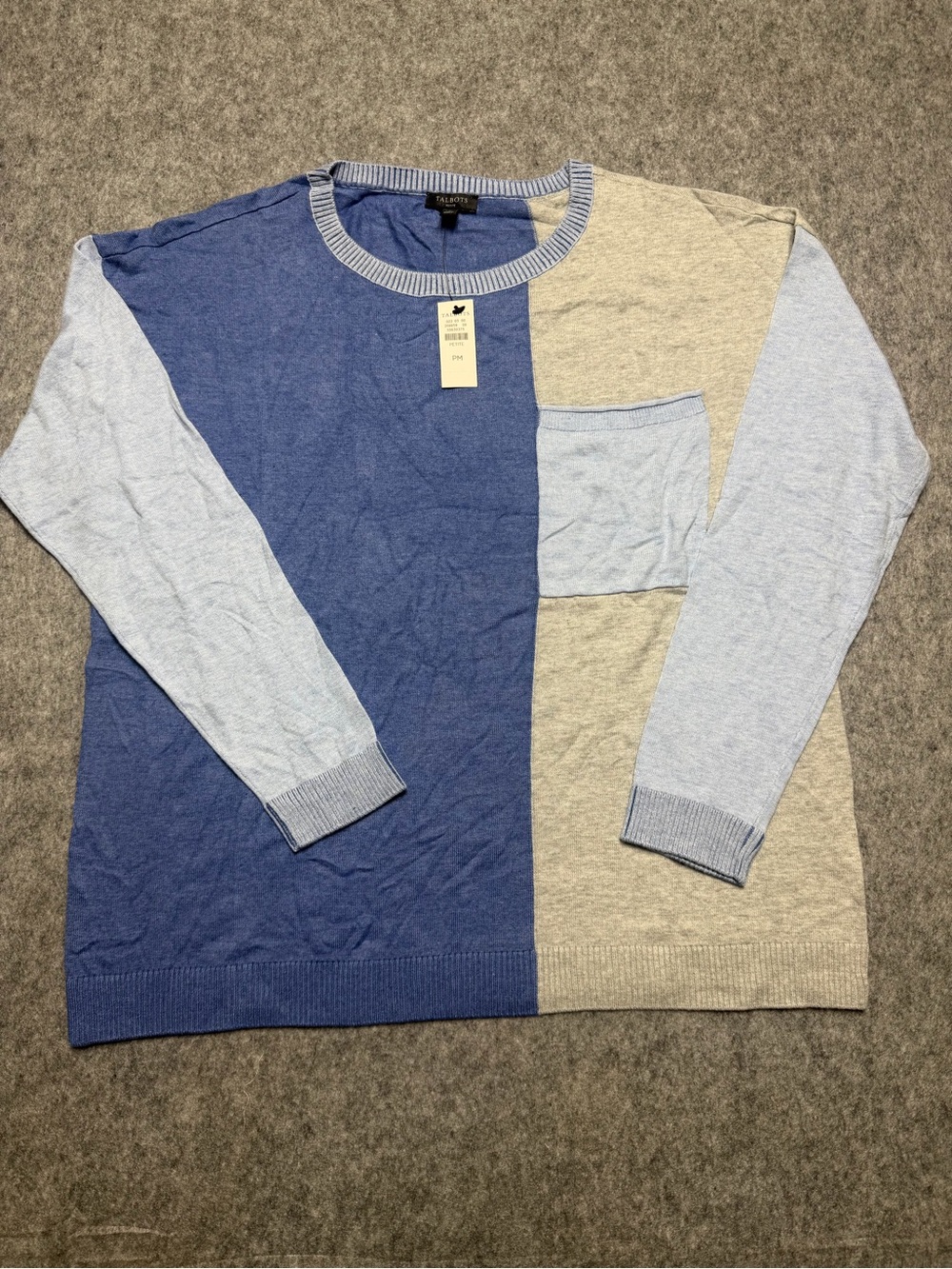 Talbot’s Colorblock Crew Neck Sweater - Blue & Light Gray